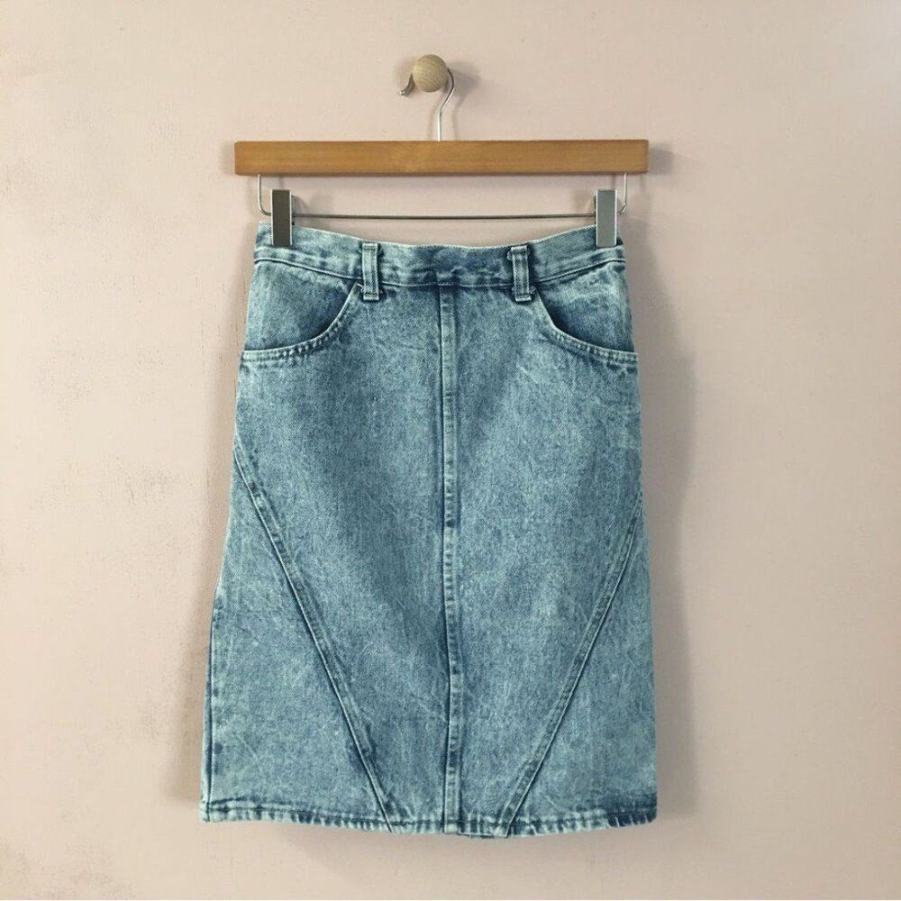 Vintage Stuffed Shirt Light Acid Wash Blue Denim A-Line Skirt Size 5/6 GUC
